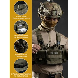 OneTigris Chest Rig, Tactical Vest Adjustable Molle Tactical Airsoft Vest Waterproof for CS Games, Military Fans and Airsoft Hunting Games