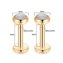 GAGABODY Tragus Earring Labret Studs 16g Internally Threaded Labret Gold Helix Earring 16g Earrings G23 Titanium Earrings Opal Cartilage Piercing 6mm Lip Studs Earring Piercing