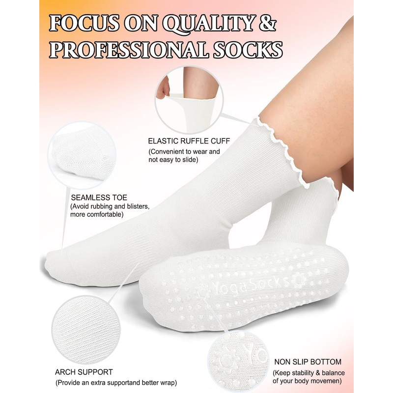 ZANZER Pilates Women's Yoga Socks Non-slip Ruffle Socks Grip Socks