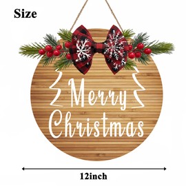 Christmas Wooden Hanging Sign Door Decoration Wreath Merry Christmas Welcome Sign Front Door Wreath For Home Indoor Outdoor Decoration Hanging Wood Sign 12x12inch