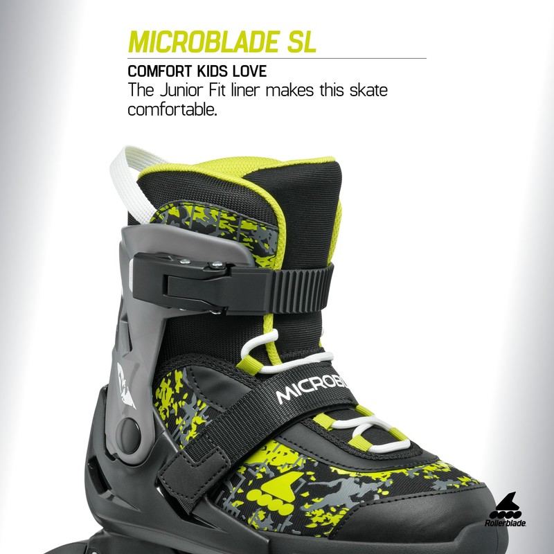 Rollerblade Microblade SL Kids Adjustable Fitness Inline Skate, Black/Lime,Junior, Youth