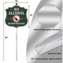 No Alcohol Beyond This Point Sign 10" x 10" With 28" Long Metal Stakes No Alcoholic Allowed Past Point Sign Stand Aluminum Home Business Yard