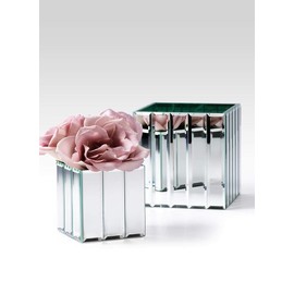 Serene Spaces Living Gatsby Mirror Strip Cube Vase, Set of 12 – Art Deco Inspired Glass Vase with Mirror Finish, Measures 4” Cube