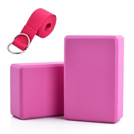 Dokpav 2pcs Bloques De Yoga De Alta Densidad, Bloques De Pilates, , Bloques De Yoga De Goma Eva Antideslizantes Con Correa De Estiramiento Para Apoyar y Profundizar Posturas, Fitness, Meditación (Rosa, 9 x 6 x 3 pulgadas)