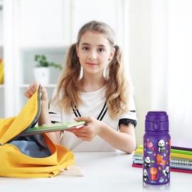 GOPPUS 12oz Kids Water Bottle with Straw Lid – BPA-Free, Leak-Proof, Insulated Stainless Steel – Sweat-Proof, Reusable for School, Sports, and Outdoor Activities