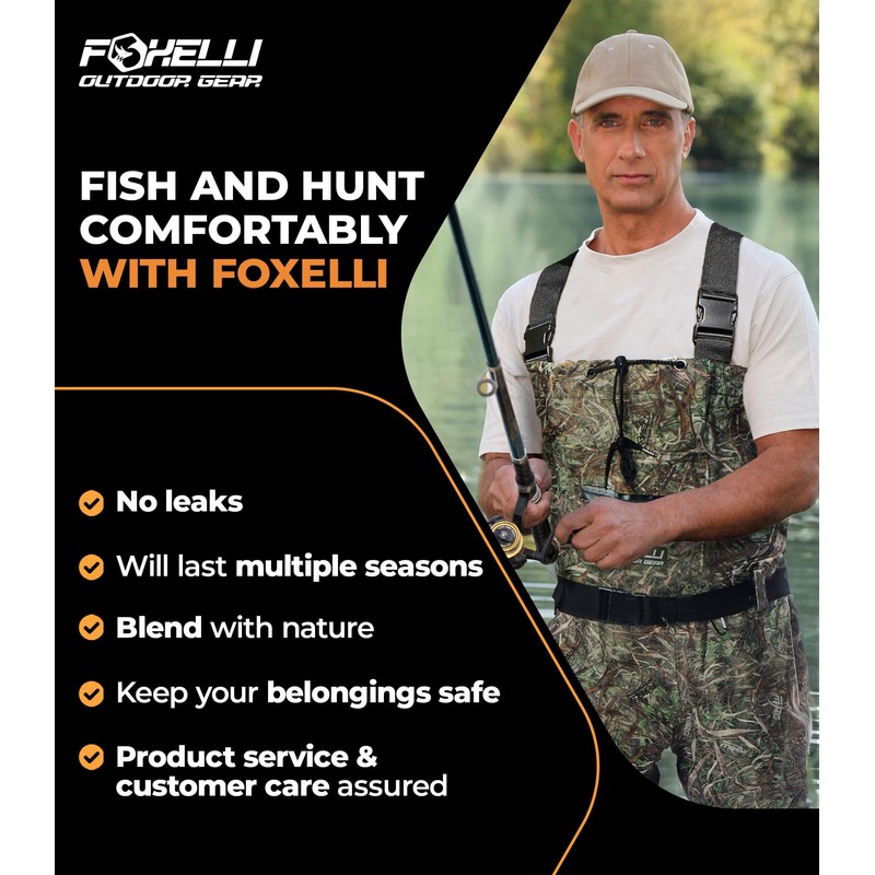 Foxelli Chest Waders – Waterproof 2-ply Nylon/PVC Camo Hunting Fishing