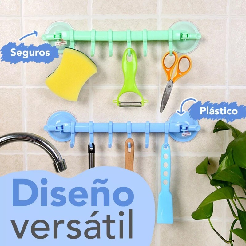 J.H. Company Perchero Adherible Multiusos Baño O Cocina 6 Ganchos