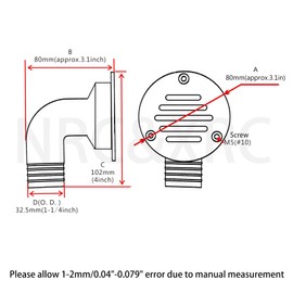 NRC&XRC Stainless Steel 316 Inseperatable Style Marine Deck Drain Boat Deck Drain1-1/4 Inch (32MM) 90 Degree Floor Deck Drain Scuppers W/Screws