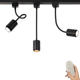 FSLiving Dimmmable Track Light Heads, 3-Light Modern Single Circuit Track Lighting Fixtures with Flexible Gooseneck and Remote, Black Aluminum LED Spotlight for Gallery, Bedroom Track Not Included