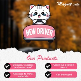 7.6x3.6 Student Driver Magnet - Adorable Crying Cat Design: Please Be Patient - Funny and Cute Car Decor for New, Teen, and Learner Drivers (Small Cat Student Driver)