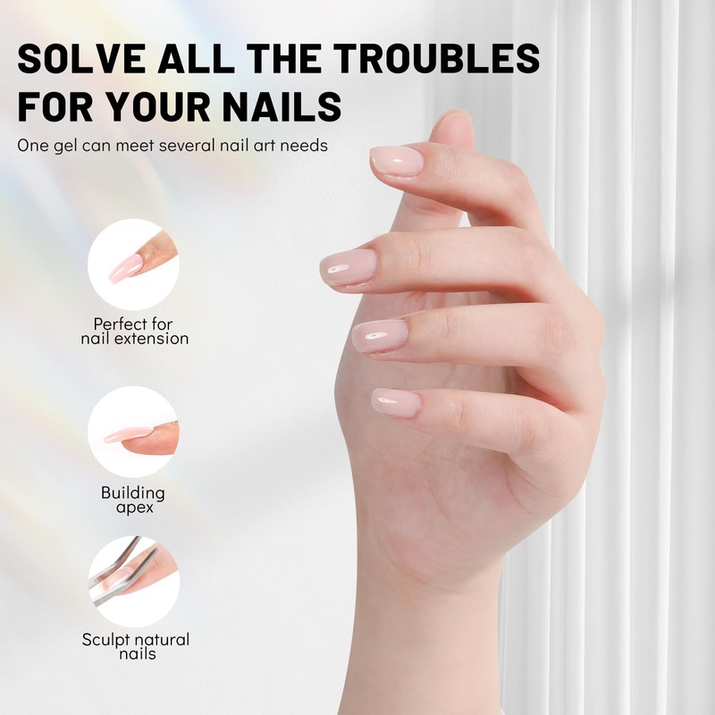 Aokitec Builder Nail Gel, Pink Gel Builder for Nails 7-in-1