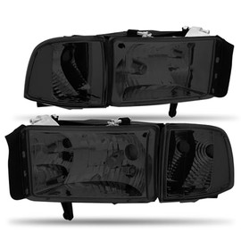 CAAP DRIVEN Tinted Lens Headlights + Clear Side Corner Lamps Compatible with 1994-2002 Dodge Ram 1500 2500 3500 CAAP-DR944P-OH-SMCL-HL