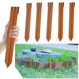 6PCS Brown 10in Metal Landscape Edging Border Stakes, Rustic Heavy Duty Edging Stakes for Mailbox Flower Bed & Flag Pole Garden Edging