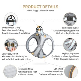 HEELE Dog Harness Small Dog Puppies Step-in Harness Soft Mesh Anti-Escape, Reflective Loop Harness Lightweight Comfortable for Training Walking Running, Grey, M