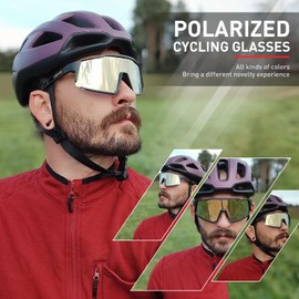 KAPVOE Polarisiert Fahrradbrille Uv400 Schutz TR90 Rahmen Sportsonnenbrille Sportbrille für Herren Damen Sport Radfahren MTB Radbrille Fahren Baseball Radsport Laufen Gold Schwarz 21
