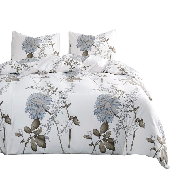Wake In Cloud - Floral Comforter Set, Botanical Flowers Pattern Printed, Soft Microfiber Bedding (3pcs, King Size)