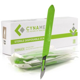 Cynamed Disposable Scalpel Blades| Sharp, Tempered Stainless-Steel Blades | Pack of 10 Sterile Scalpel Knives| Plastic Handle| Individual Pouches| for Dermaplaining, Podiatry, Crafts & More (No.23)