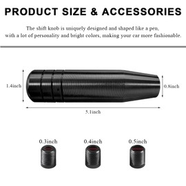 JUSTTOP 5" Gear Shift Knob, Heavy Weighted Aluminum Alloy Gear Shifter Lever Handle with 3 Adapters, Long Stick Shifter Knob Fit Most Manual Transmission Vehicle, Car Accessories (Black)