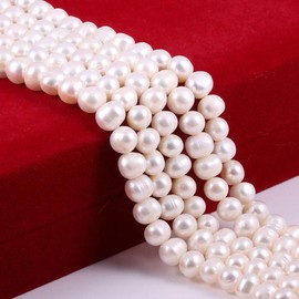Natural Pearl Beads Cultured Freshwater Round Punch Pearl Loose Beads for Jewelry Making DIY Necklace Bracelet 7-8mm White
