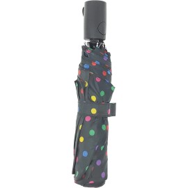 totes Basic Auto Open Umbrella 42"  Arc. Colorful Dots On Black NEW
