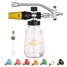 FENG PAI Foam Cannon for Pressure Washer with Dual-connector Accessory, 7 Power Washer Sprayer Nozzles, 1/4" Quick Connect Double Tip Attachment Soap Bottle Sprayer Soap, 3600 PSI (Clear)