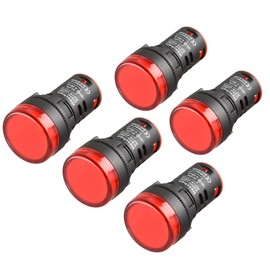 Heschen 22mm LED Indicator Pilot Light, AD16-22D/S, 220VAC 20mA, Red Light, Pack of 5