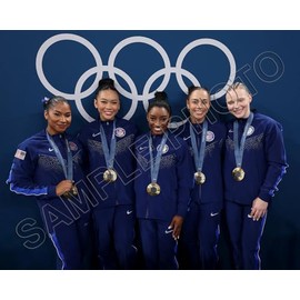 SPORTSPHOTOSUSA USA Women 2024 Olympic Gymnastics Gold Medal 8x10 Team Photo