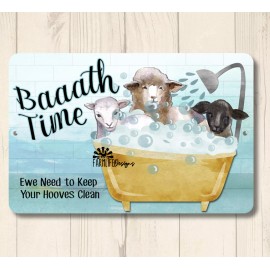 Sheep Lamb Bath Sign Baaath Time bathroom bathtub lambstub metal tin wall art
