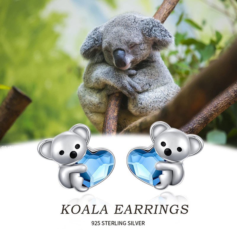 Hypoallergenic Koala Stud Earrings 925 Sterling Silver Koala Bear Cute