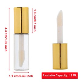 YIPINER - Juego de 90 unidades, tubos de plástico vacíos de brillo de labios, bálsamo labial, envase, botella de bálsamo labial, transparente dorado, 1,2 ml, herramienta de maquillaje para mujeres (90
