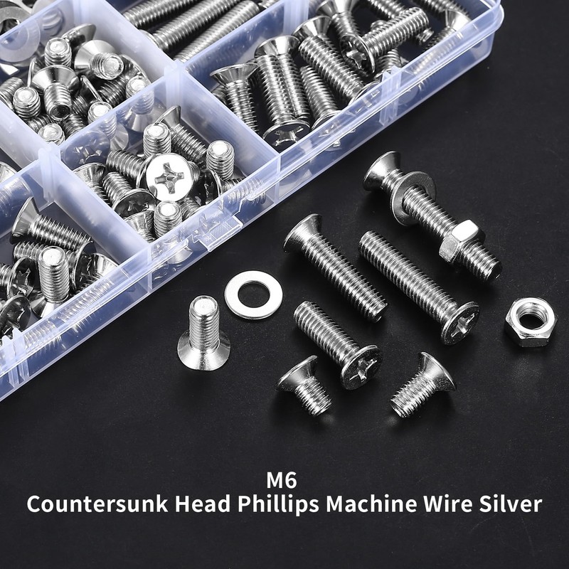 Pack of 160 M6 Screws Set, Countersunk Screws Nuts Set,