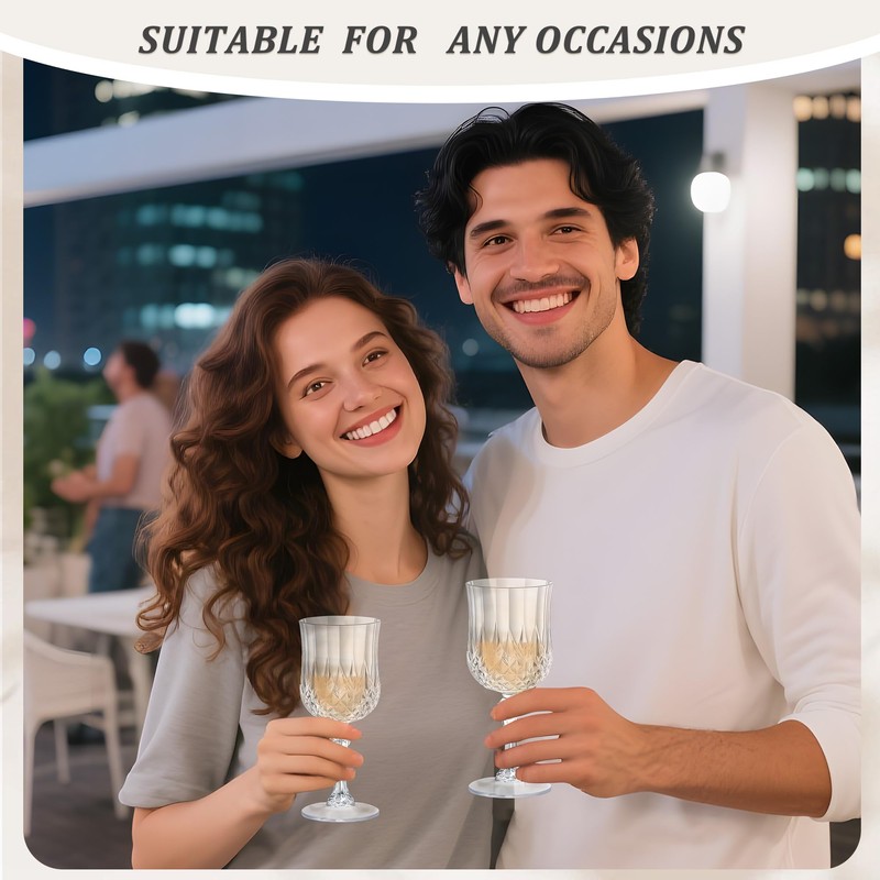 HTTBEIZI 24PCS 7OZ Transparent Wine Plastic Glasses, Drinking Champagne Glasses