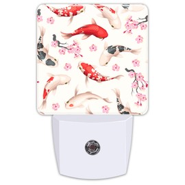 Koi Fish Cherry Blossoms Night Light for Kids,Colorful Koi Carps Pink Flowers Plug in Night Light,Dusk to Dawn Sensor NightLight Plug in for Boys Girls 0.5w Energy Saving Sleep Friendly for Home Decor