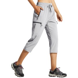 Libin Women's Quick Dry Hiking Capris Lightweight Cargo Cropped Pants Outdoor Casual, Light Gray XL