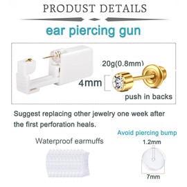 QWALIT Silver Disposable Ear Piercing Kit Gold Ear Piercing Gun Kit Disposable Self Piercing Earring Gun with Earring Piercing Kits at Home