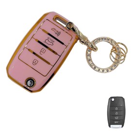 OVIOBOER Pink Soft TPU Key Fob Cover Case Protector for Kia, Keychain, Accessories for Soul Sorento Optima Sportage Rio Forte NIRO Smart Remote Key (For Kia A)