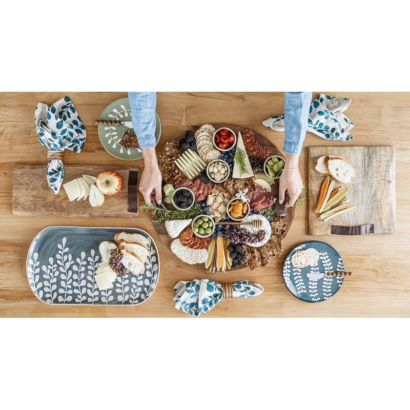 Mud Pie Blue Painted Leaf Platter, 10.5" x 17.5"