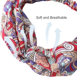 Women Long Head Wraps Bands - Twist Knotted Headbands for Women Long Thick Hair 3PCS Chiffon Criss Cross Head Wraps Non Slip Hair Band (Cashews navy red black)