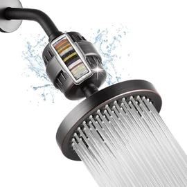Juego de Cabezal de Ducha con Filtro de Alta Presión, Filtro de Ducha tipo lluvia de 6 Pulgadas para Agua Dura, Cabezal de Ducha Redondo Universal, Br