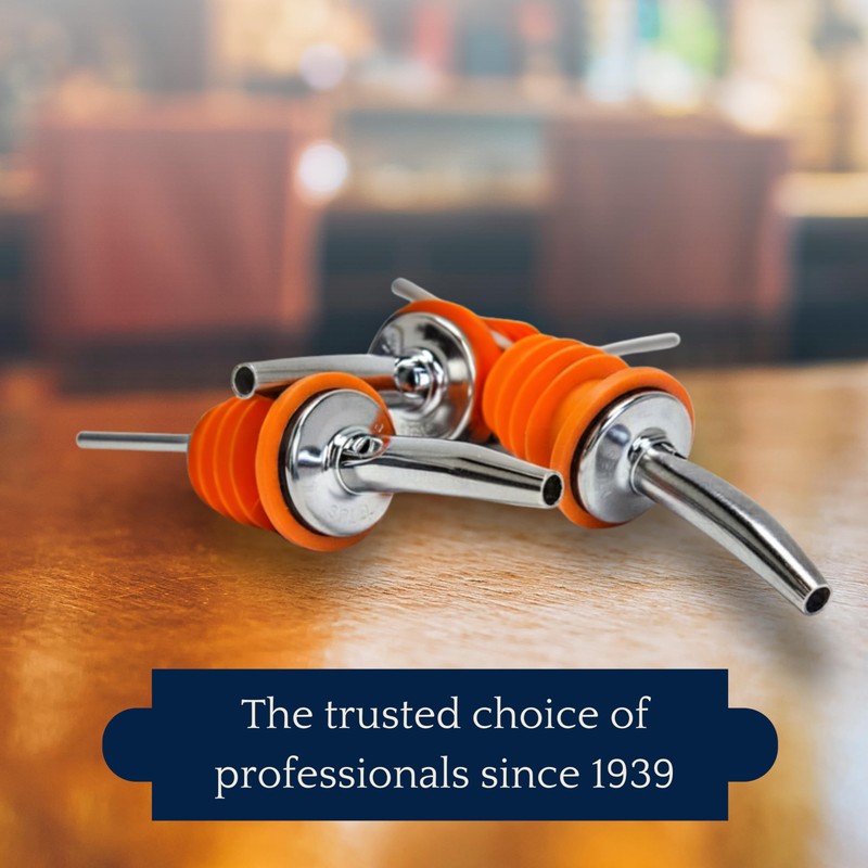 Spill-Stop 285-60 Tapered Liquor Bottle Pourer Dispenser, Chrome Metal Spout