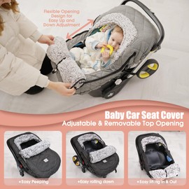ACRABROS Car Seat Cover Baby: Winter Infant Carseat Canopy for Boy Girl Newborn, Zipper Peeping Window, Warm Cozy Cold Weather Waterproof Fitted, Black
