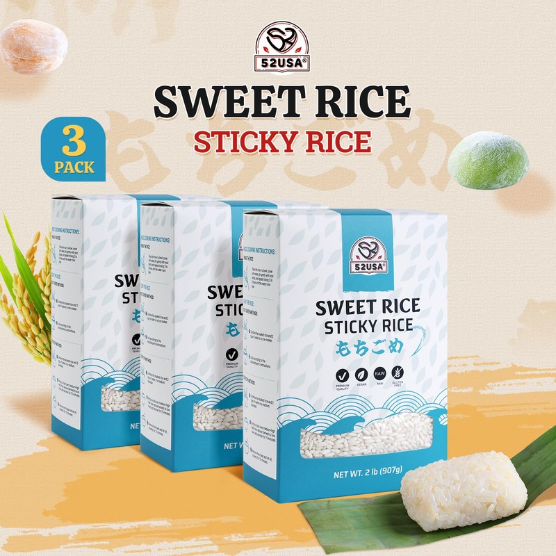52USA Sweet Sticky Rice 2 Pound (Pack of 3), Premium