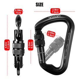 30KN Rock Climbing Carabiner, D-shaped Locking Screwgate Carabiner Heavy Duty Screw Lock Hook Hot-forged Magnalium Climber Hiking/Travel/Rappelling Mountaineer Karabiner Outdoor Sport Tools 2 Pack