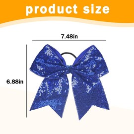 8 Inch Bow Hair Tie for Women Girls Cheerleader Dark Blue Sequin Hair Bow for Cheerleading Hair Accessories for Women Girls Blue Cheer Bow for Cheerleader Cheer Accessories for Girls Daughter Sister