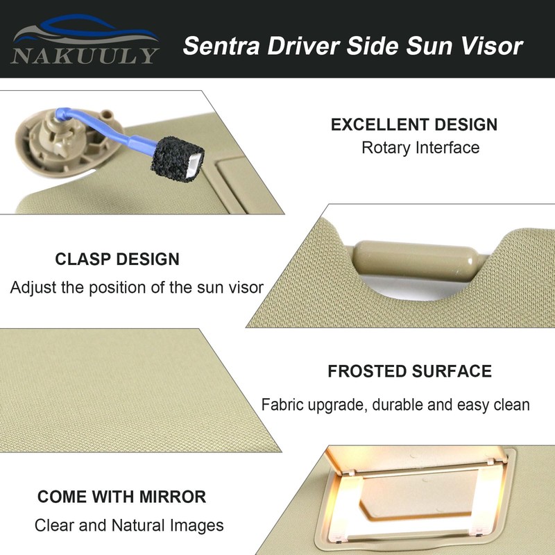 Right Passenger Side Sun Visor Beige Compatible with 2016-2022 Honda
