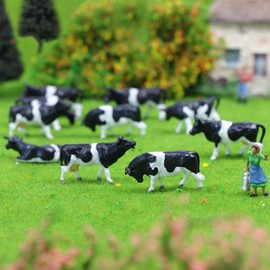 Farm Animals Figure Set,36PCS 1:87 Well Painted Model Cows and Figures for HO Scale Model Train Scenery Layout Miniature Landscape New