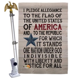 Pledge of Allegiance House Flag Eagle Set Americana Star and Stripes Patriotism Independence Memorial United State American Small Decorative Gift Yard Banner Double-Sided Made In USA 28 X 40
