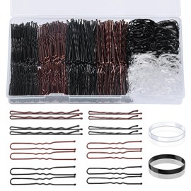 Bobby Pins Hair Pins Kit,600pcs Hair Pins for Buns,200 Bobby Pins Brown Black Hair 200 U Shaped Hair Pins and 200 Elastic Hair Bands with Storage Box,Hair Clips Bobby Pins for Women Hair Accessories