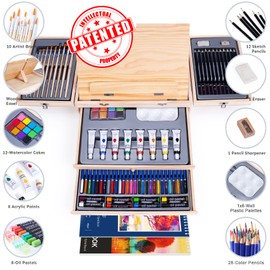 85 Piece Deluxe Wooden Art Supplies, Art Kit with Easel and Acrylic Pad, Art Set for Teens, Adults and Artist Beginners, Creative Gift Box with Wooden Case, Sketching Pencils, Artist Brushes