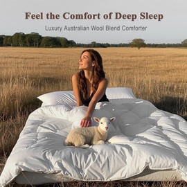 Oaken-Cat ‌100% Organic Cotton Cover Wool Comforter Blend Polyester-Fluffy King Size Duvet Insert, Machine Washable Wool Blanket, Lightweight Bed Duvet for All Season (White, 106"x90")